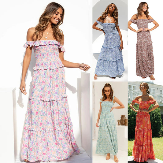 A new small floral print fresh and sweet chest wrap dress -1392
