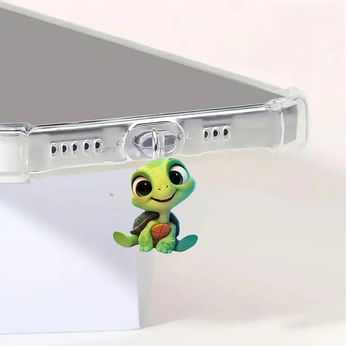 A cartoon cute green turtle acrylic mobile phone dust plug for Apple Lightning interface and Type-c