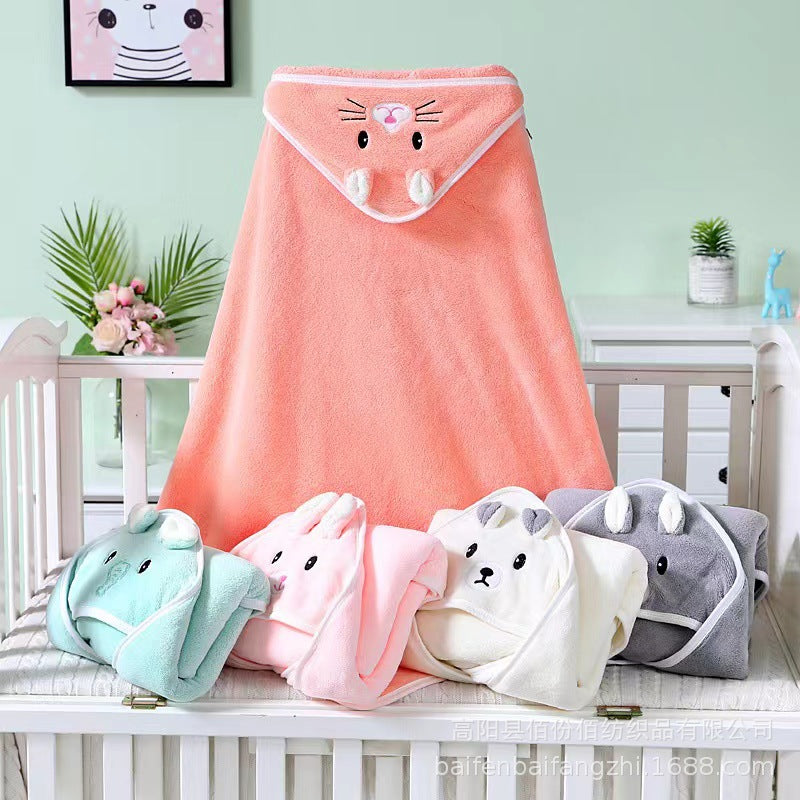 Coral velvet quilt children's absorbent hooded cartoon bath towel - Mixbatch