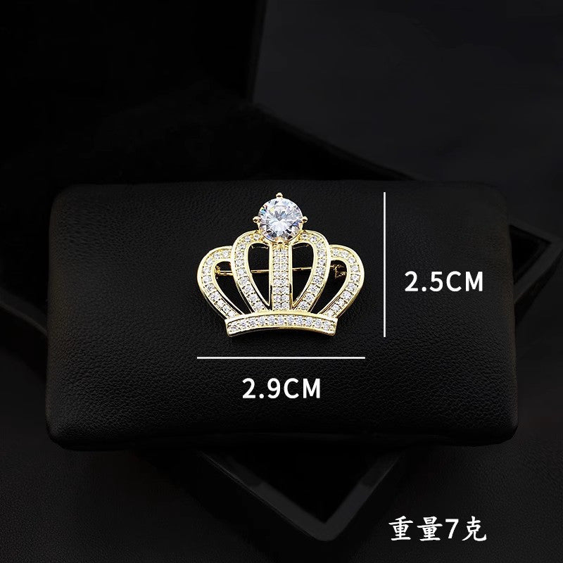 A Amazon Europe and the United States cross-border hot-selling zircon simple princess crown brooch small suit party dinner dress pin - Mixbatch