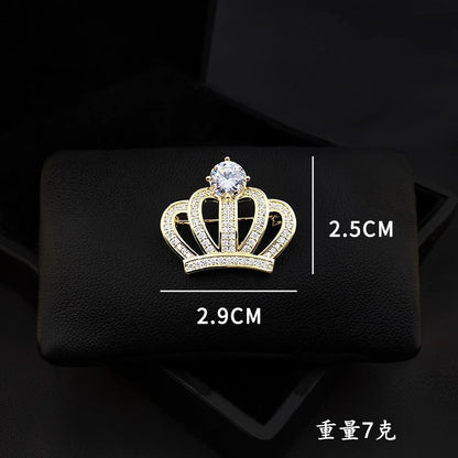 A Amazon Europe and the United States cross-border hot-selling zircon simple princess crown brooch small suit party dinner dress pin - Mixbatch