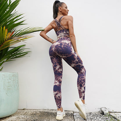 A Yoga suit running tie-dye sports fitness yoga pants seamless yoga foreign trade fitness