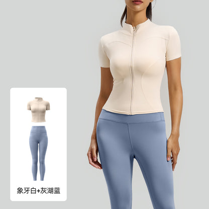 A High elastic yoga suit Naked stand-up collar jacket Fitness suit Sports suit Women