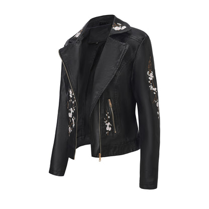 A women's embroidered leather jacket