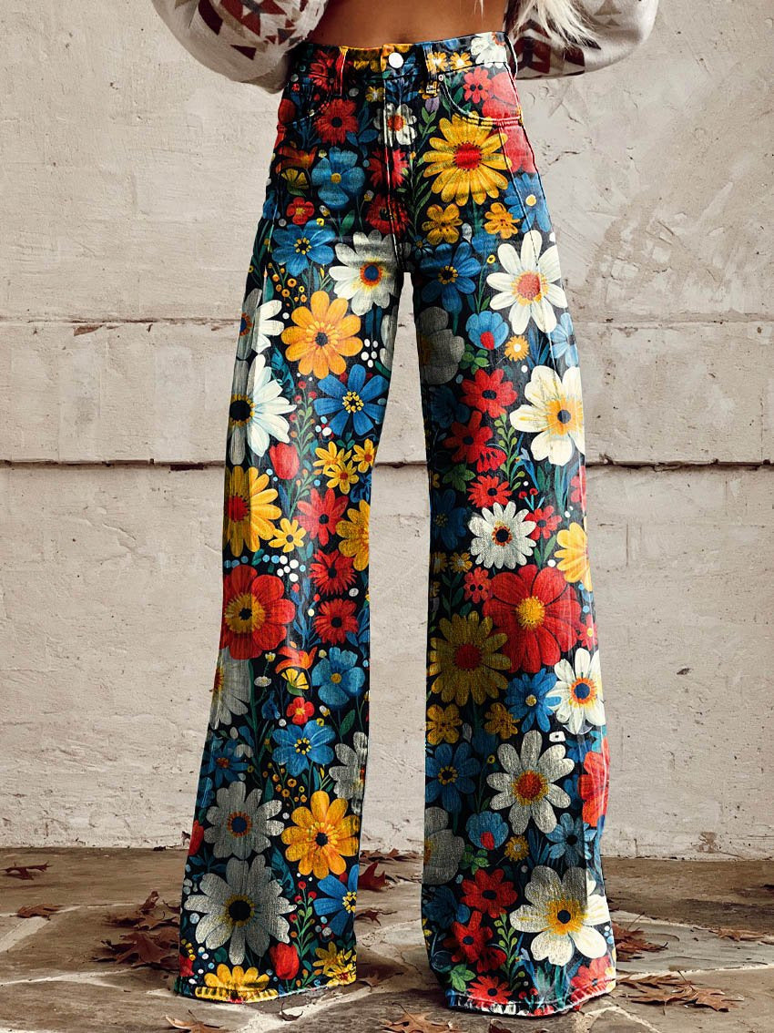 A European and American foreign trade large size women's casual pants, thin imitation jeans, wide legs