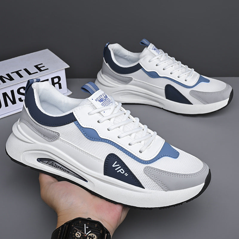 A soft-soled mesh men's shoes, new summer 2024 comfortable and trendy running sports shoes, leather non-slip and versatile casual shoes - Mixbatch