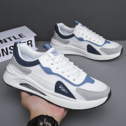 A soft-soled mesh men's shoes, new summer 2024 comfortable and trendy running sports shoes, leather non-slip and versatile casual shoes - Mixbatch