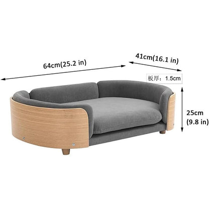 A solid wood pet bed