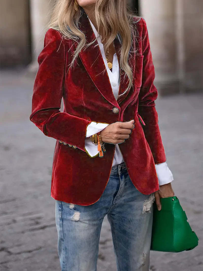 A gold velvet blazer