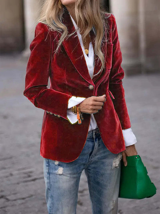 A gold velvet blazer