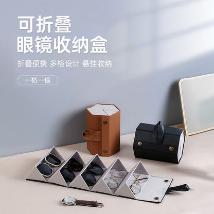 A popular multi-grid portable storage glasses case, sunglasses bag, myopia glasses bag, foldable leather button buckle universal