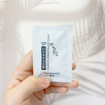 1000 pieces Free shipping by sea to Beirut White Tea Shampoo Body Wash Hotel Disposable Shampoo Body Wash Bag