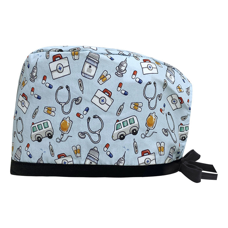 A Cotton Printed Surgical Cap Adjustable Women's Long Hair Baotou Cap Dentist Stomatology Clinic Frosted Cap Men's Foreign Trade