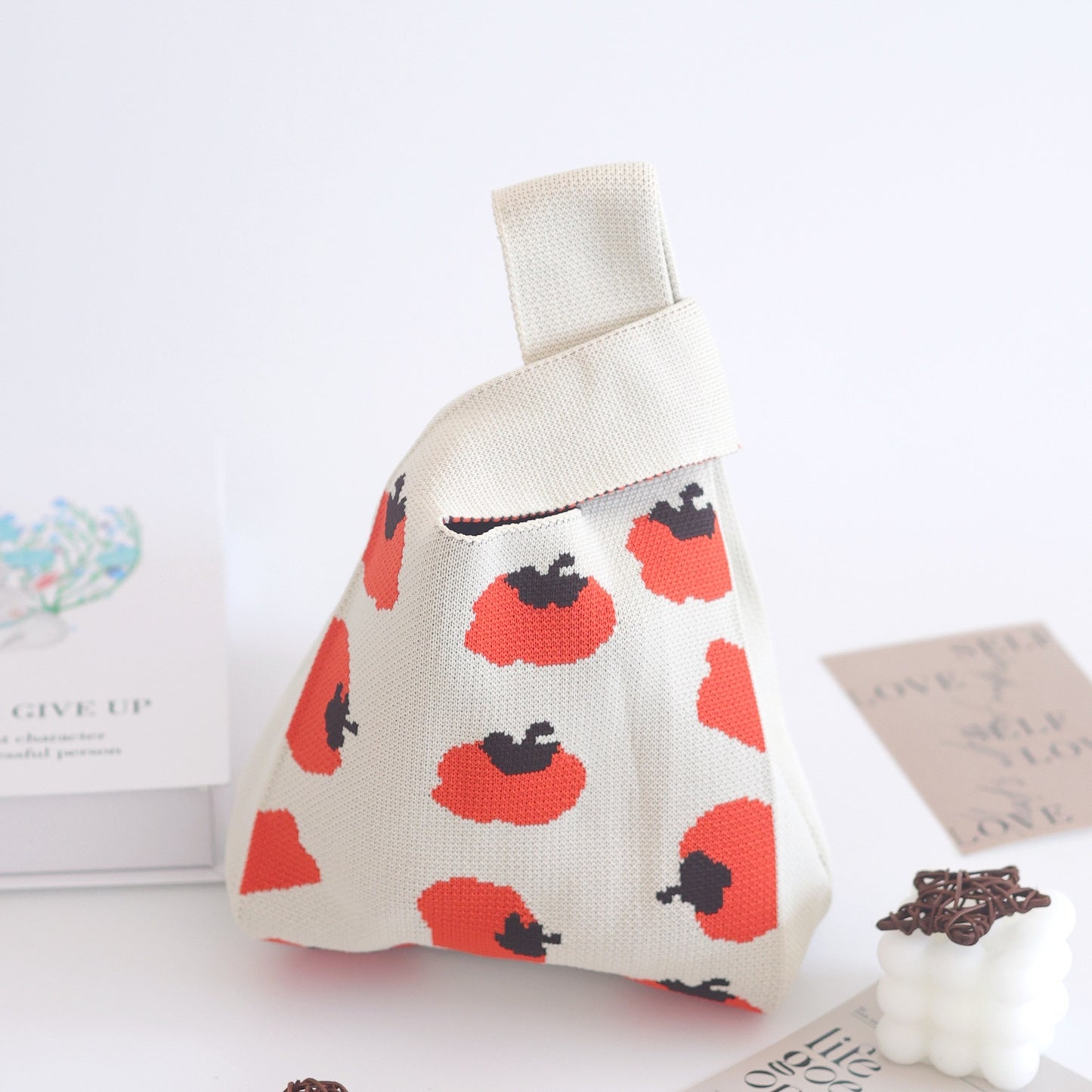 A Internet celebrity handbag women's knitted wool bucket bag Japanese and Korean version versatile hand carry casual tote bag box lunch bag y