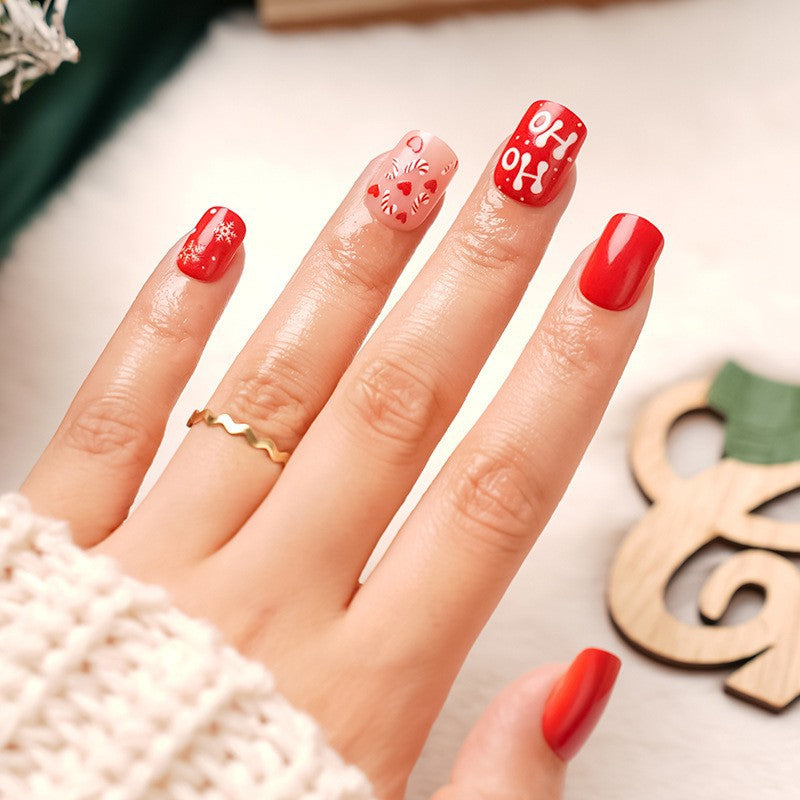 A cross-border explosion European and American style nail piece with diamond long square French manicure three-dimensional love broken diamond wearing nail wholesale - Mixbatch