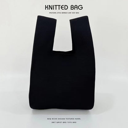 A Internet celebrity handbag women's knitted wool bucket bag Japanese and Korean version versatile hand carry casual tote bag box lunch bag y