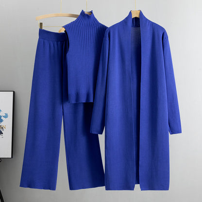 A three-piece set of knitted tops and pants