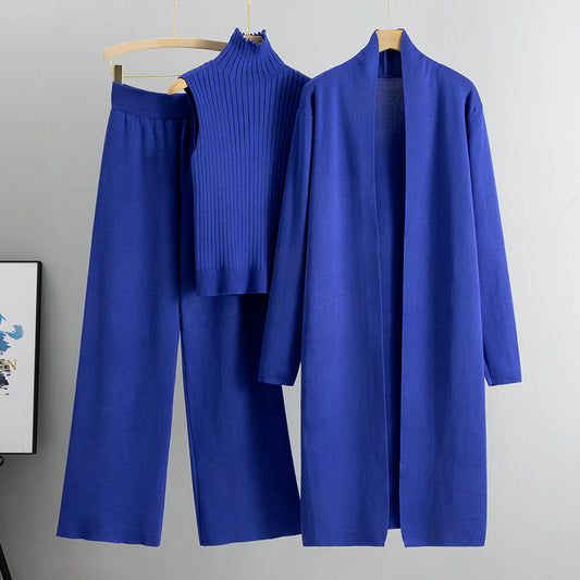 A three-piece set of knitted tops and pants