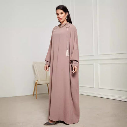 Cross-border new Muslim Middle East Arabian hooded hijab long dress rope fashion elegant dress robe - Mixbatch