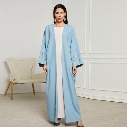 Spring and summer new robe Middle Eastern Muslim fashion embroidery elegant cardigan long skirt bat sleeve dress - Mixbatch