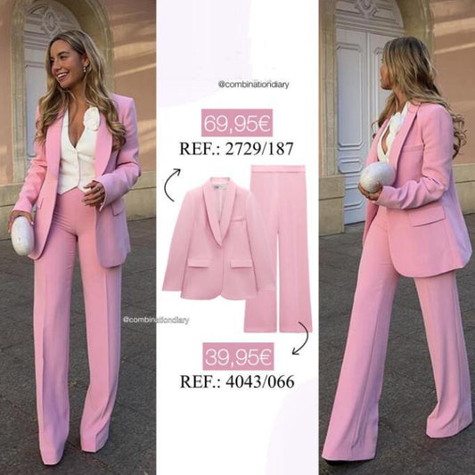 A new women's dress collar blazer + high waist loose trousers suit
