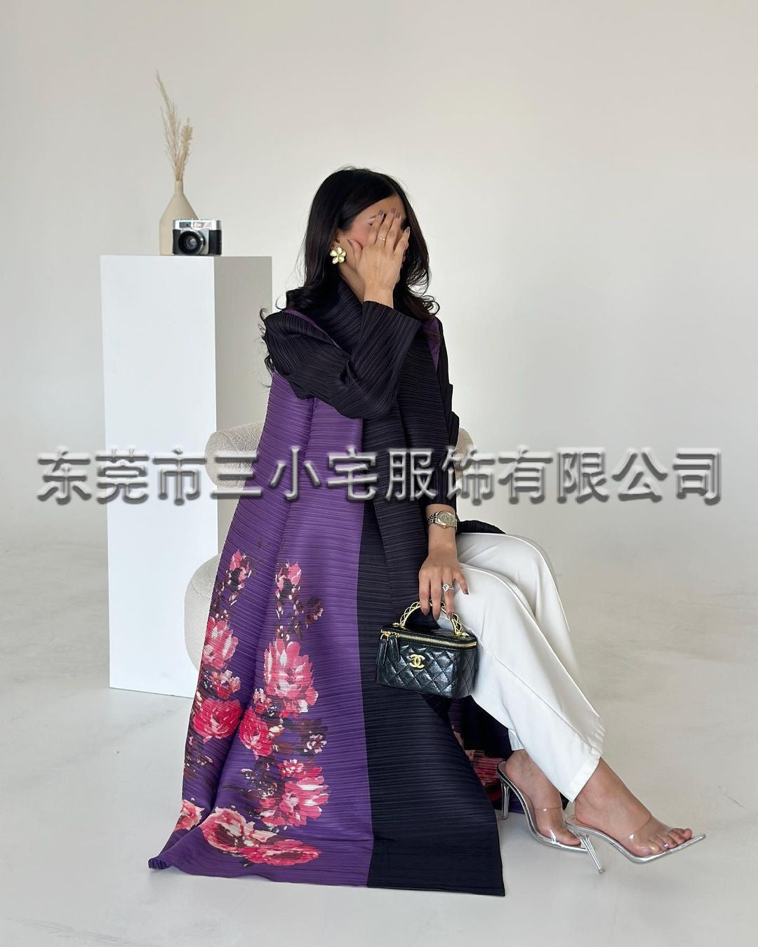 A  Pleated robe print cardigan women's clothing