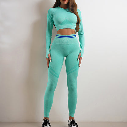 A Seamless knitted slim fit hip lift moisture wicking sports fitness clothes beautiful back fitness bra yoga clothes set
