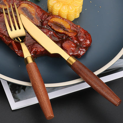 A304 stainless steel knife, fork and spoon sapili wooden handle