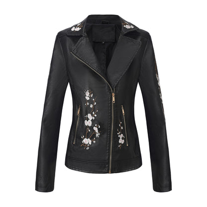 A women's embroidered leather jacket