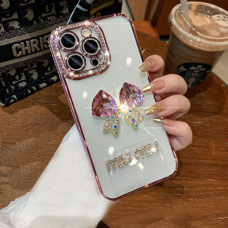 A transparent rhinestone mobile phone case