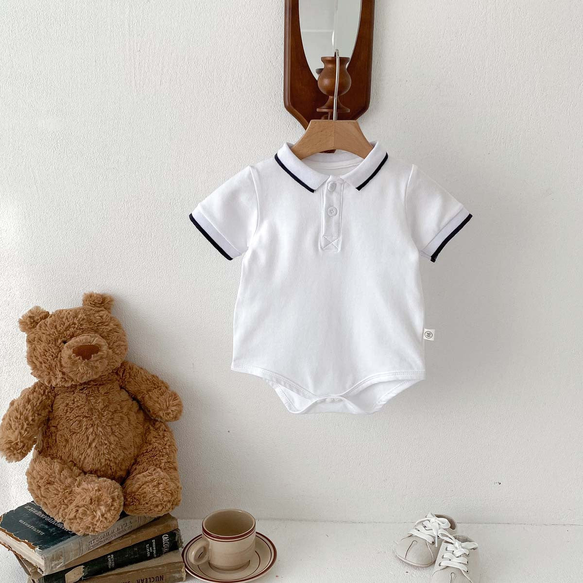 A boy&#039;s clothes summer short-sleeved Polo shirt bag fart ha clothes baby jumpsuit baby lapel one-year-old cotton climbing suit - Mixbatch