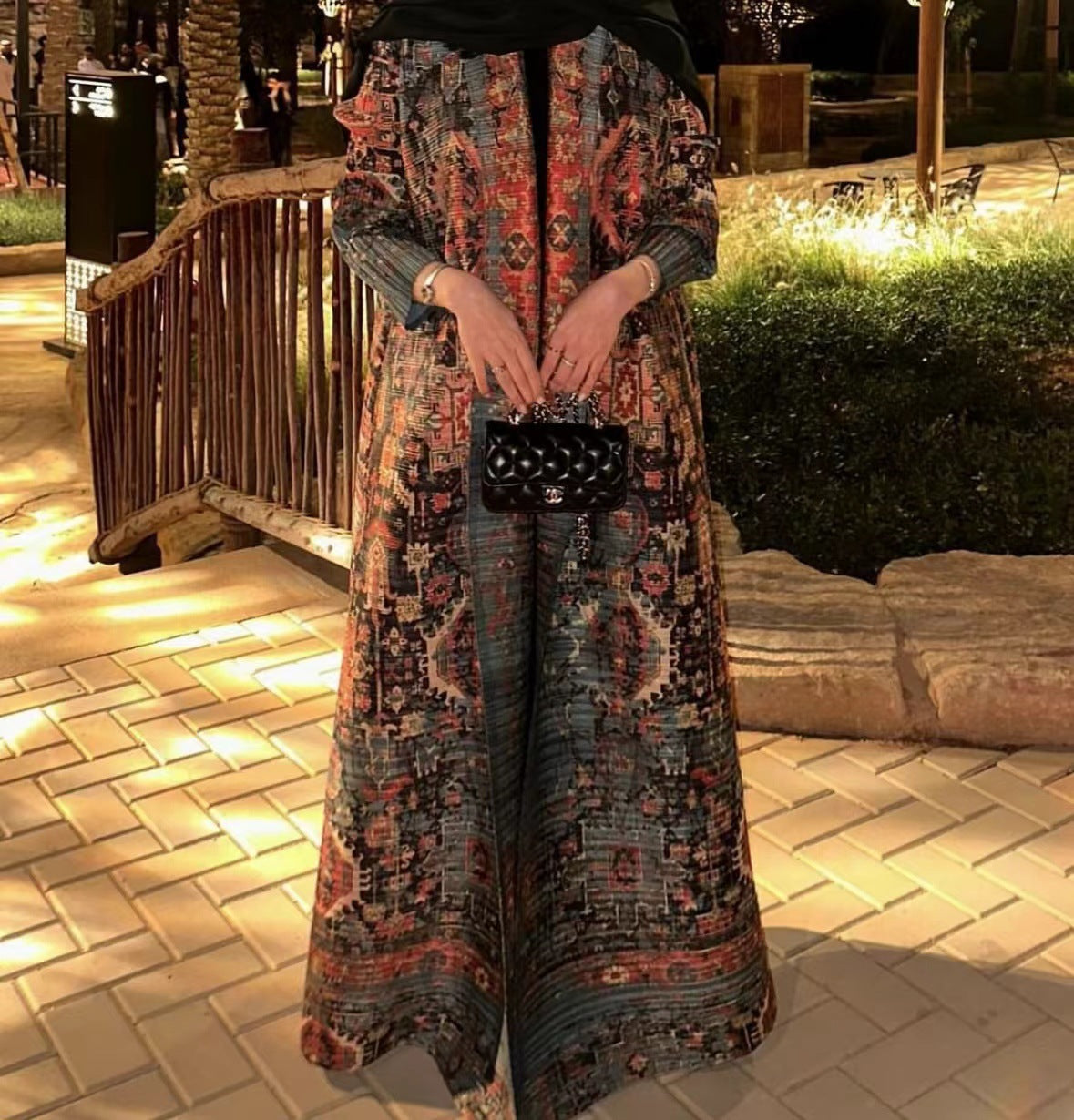 A  Pleated robe print cardigan women's clothing