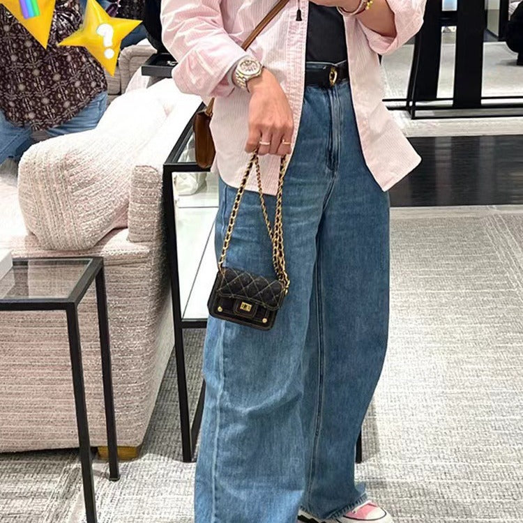 A new casual washed denim mini earphone bag chain decorative messenger bag lipstick bag female tide - Mixbatch