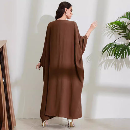 Cross-border new Muslim Middle East Arabic dress straps bat sleeve crew neck fashion elegant dress robe - Mixbatch