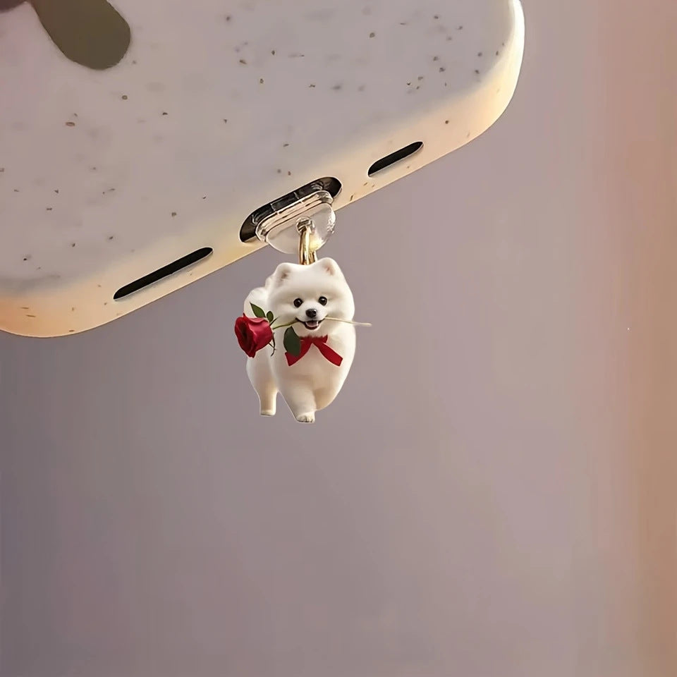 A Cross-border explosion Acrylic mobile phone dust plug Love milk tea dog and cat pendant Pendant Type-C oval interface