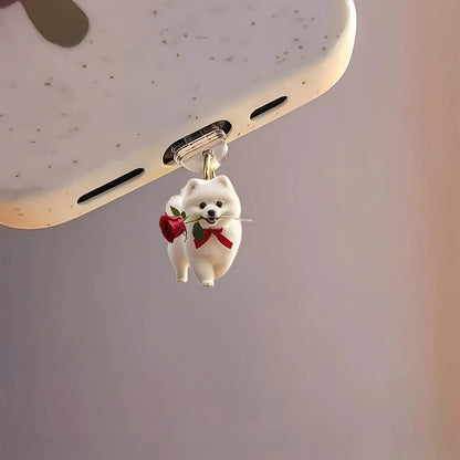 A Cross-border explosion Acrylic mobile phone dust plug Love milk tea dog and cat pendant Pendant Type-C oval interface