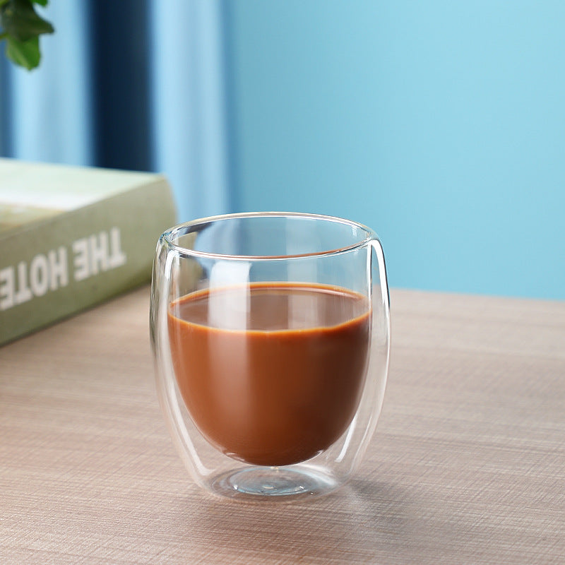 A Egg-shaped double-layer simple glass high borosilicate tea cup transparent milk beverage cup heat-resistant coffee cup wholesale