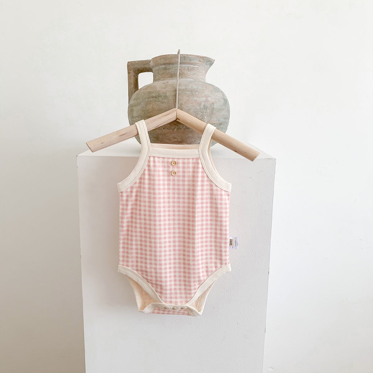 A baby summer camisole, fart jacket, ins, baby sleeveless, soft plaid hayi, one-piece climbing suit - Mixbatch