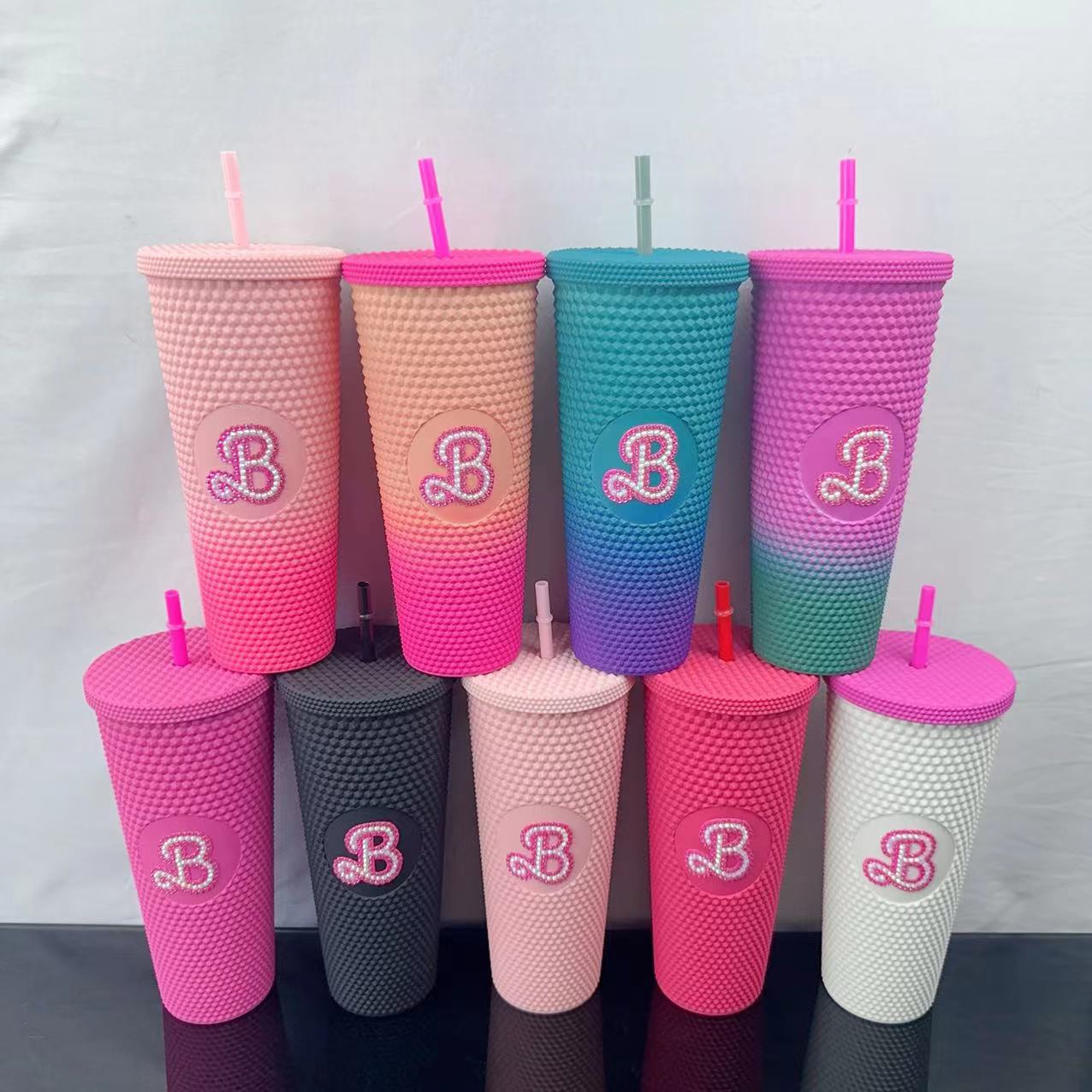 A baby Thailand Vietnam spot color box double layer random cup gem plastic cup straw cup water cup Barbie durian cup - Mixbatch