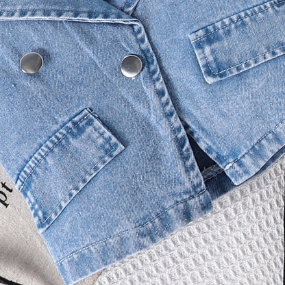 A Children's clothing Girls denim vest + suspender jumpsuit summer