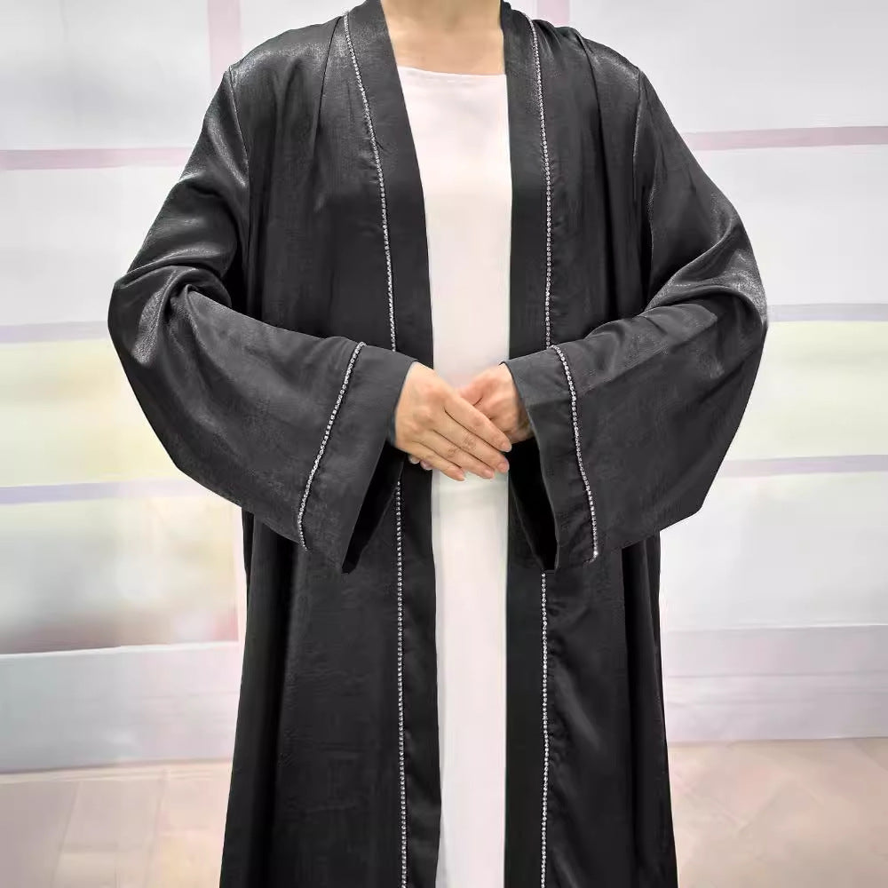 New Middle Eastern Muslim Clothing Fashion Elegant Nailed Diamond Cardigan Dress Belt Robe - Mixbatch
