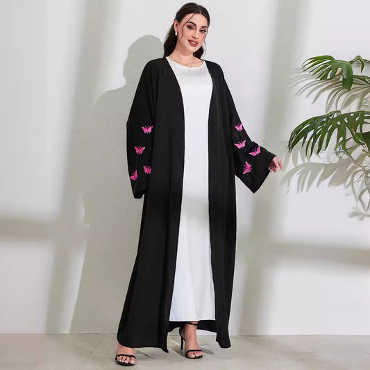 Middle Eastern Muslim Clothing Long Dress Fashion Elegant Cardigan Embroidered Butterfly Dress Robe - Mixbatch