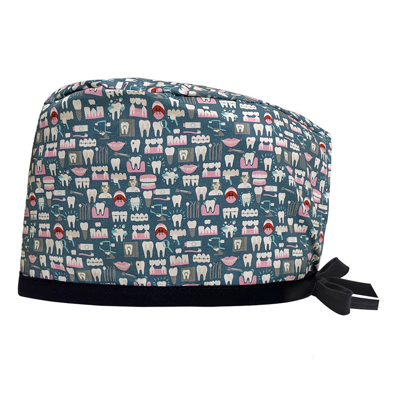 A Cotton Printed Surgical Cap Adjustable Women's Long Hair Baotou Cap Dentist Stomatology Clinic Frosted Cap Men's Foreign Trade