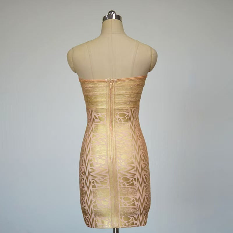 A new bronzing beads European and American cross-border tube top fashionable sexy luxury bandage skirt evening dress fashion temperament