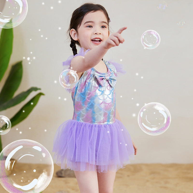 A Korean children's swimsuit girls split skirt swimsuit baby bikini girls medium children cute flower swimsuit - Mixbatch