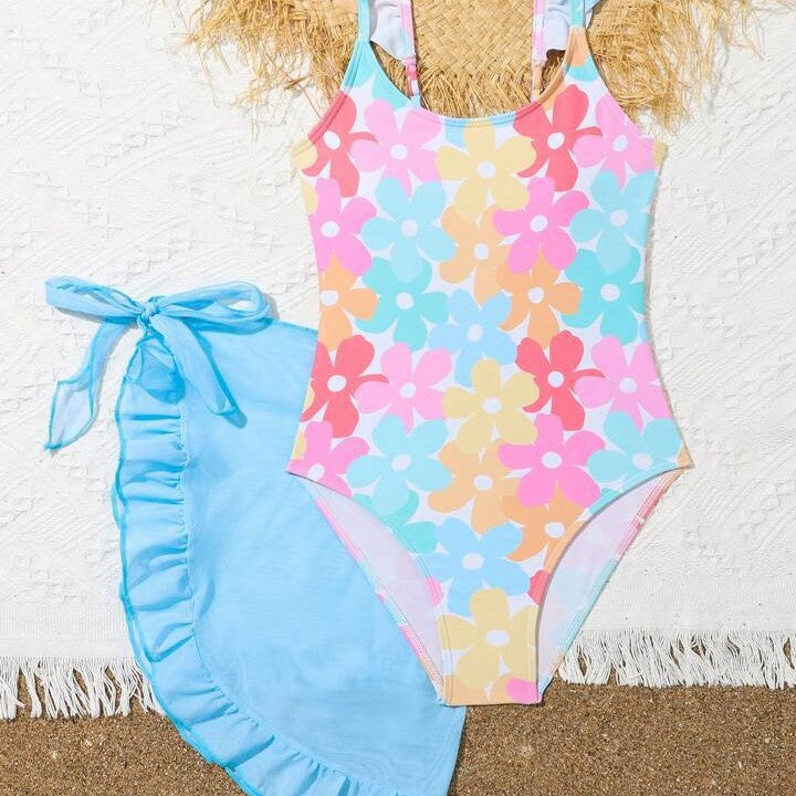 A children's one-piece swimsuit fresh flower girl Korean version - Mixbatch