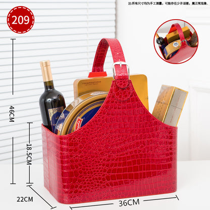 A leather portable basket gift packaging fruit storage basket wine basket