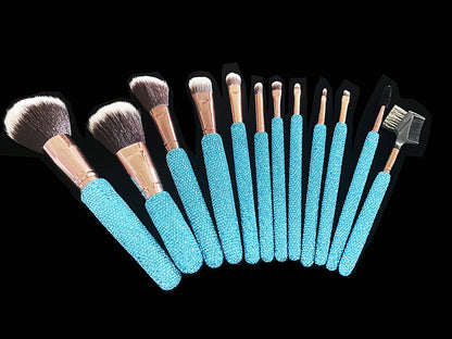 A High-grade diamond-encrusted makeup brush 12-piece set Factory direct sales diamond makeup tool set Loose powder blush makeup brush - Mixbatch