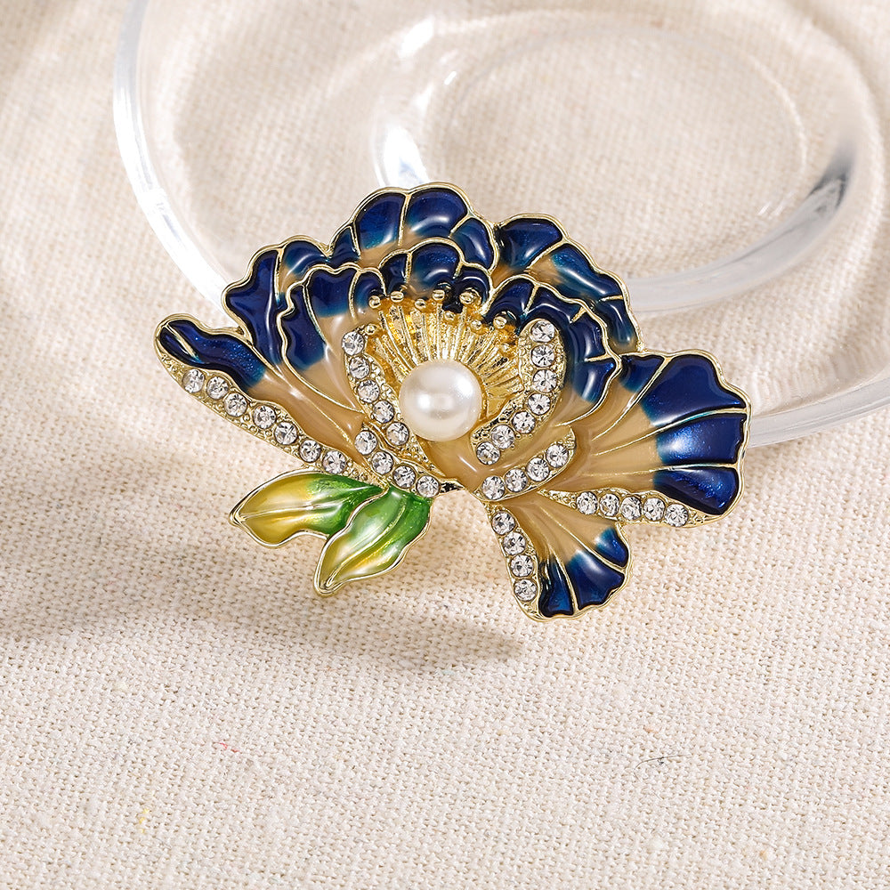 A new national style peony brooch high-end women's brooch pin enamel high-end suit accessories pin coat decoration - Mixbatch