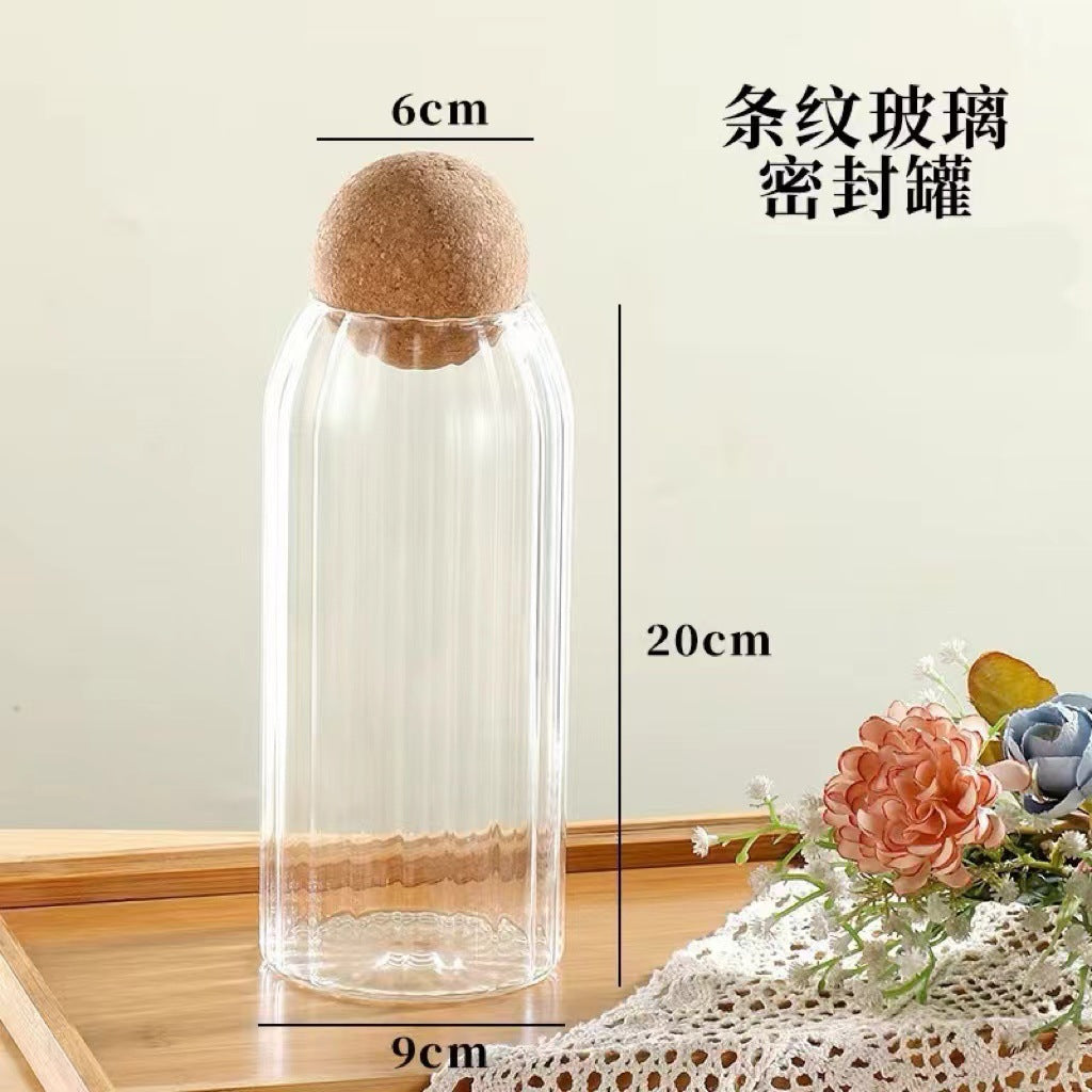 A round cork heat-resistant glass jar tea seal jar flower fruit tea coffee bean display bottle household jar storage